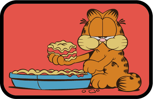 Garfield comiendo lasaña